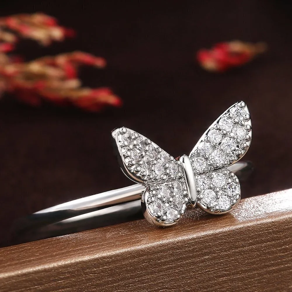 ⚡ Sweet Refine Butterfly Romantic Simple Silver Ring for Women, PD604